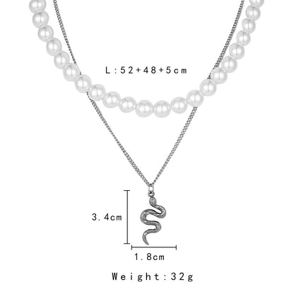Double Layer Pearl Snake Necklace