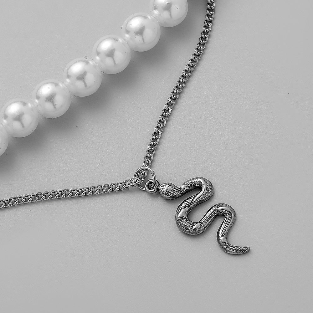 Double Layer Pearl Snake Necklace