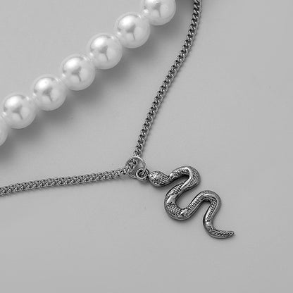 Double Layer Pearl Snake Necklace