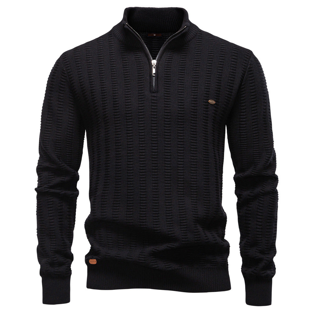 Striped Jacquard Zip Sweater