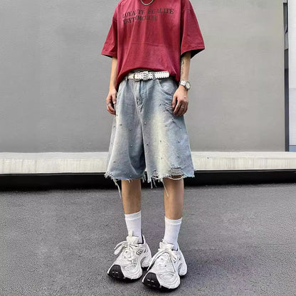 Ripped Loose Fit Denim Shorts
