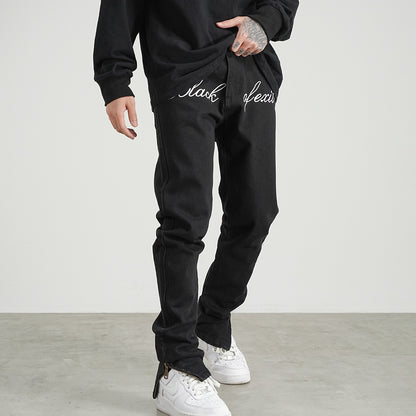 Embroidery Slit Jeans