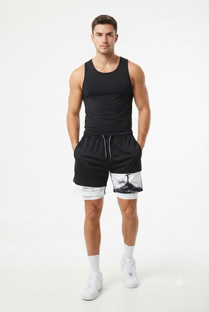 3D Digital Print Double-Layer Shorts