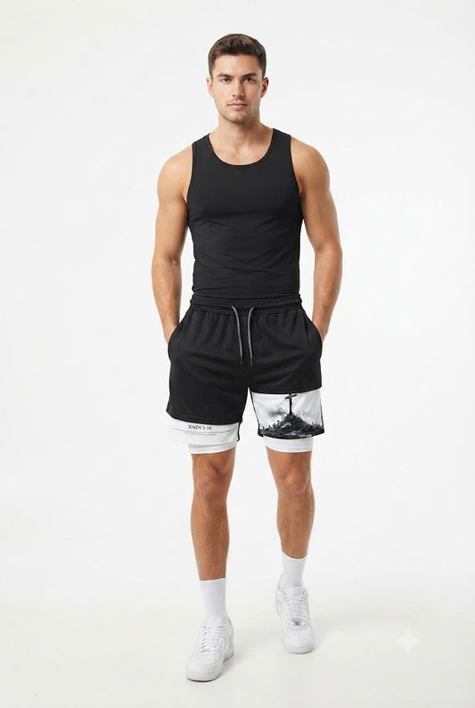 3D Digital Print Double-Layer Shorts