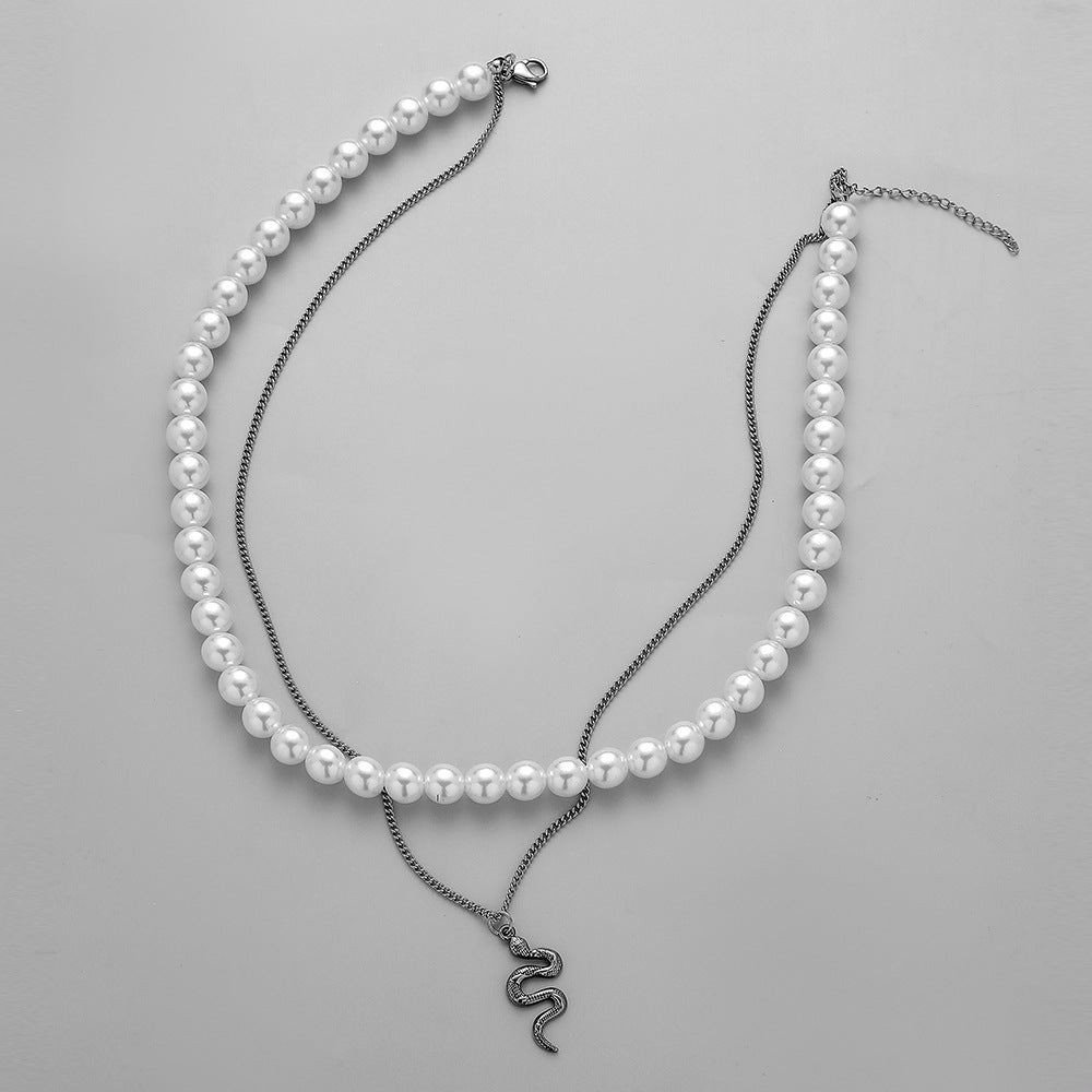 Double Layer Pearl Snake Necklace