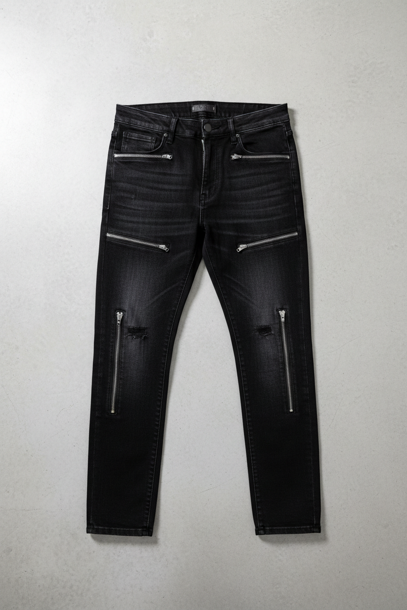 Black Zip Detail Jeans - Flat Lay
