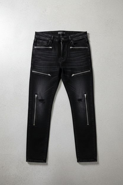 Black Zip Detail Jeans - Flat Lay