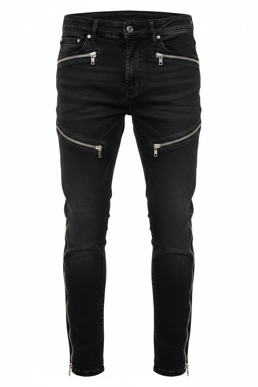 Black Zip Detail Jeans - Front View