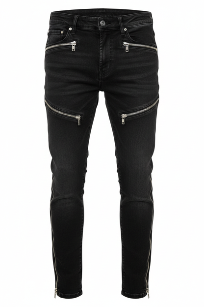 Black Zip Detail Jeans - Front View
