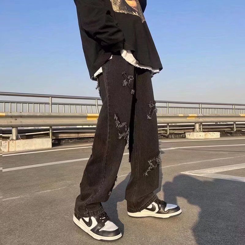Cross Patch Straight Leg Jeans
