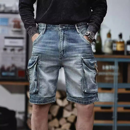 Blue Denim Shorts Men's American High Street front view