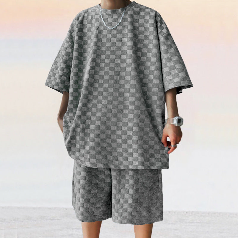 Jacquard Plaid Tee & Shorts Set