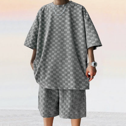 Jacquard Plaid Tee & Shorts Set