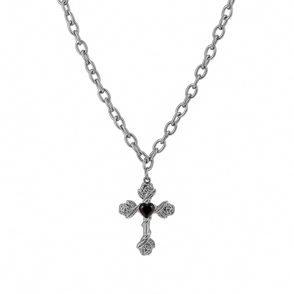 Heart Rose Cross Necklace