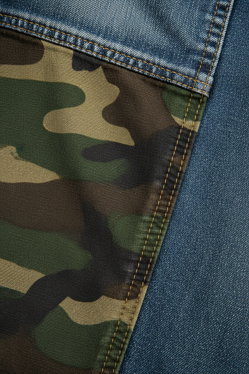 Camo Panel Stitched Jeans - Close-Up Detail