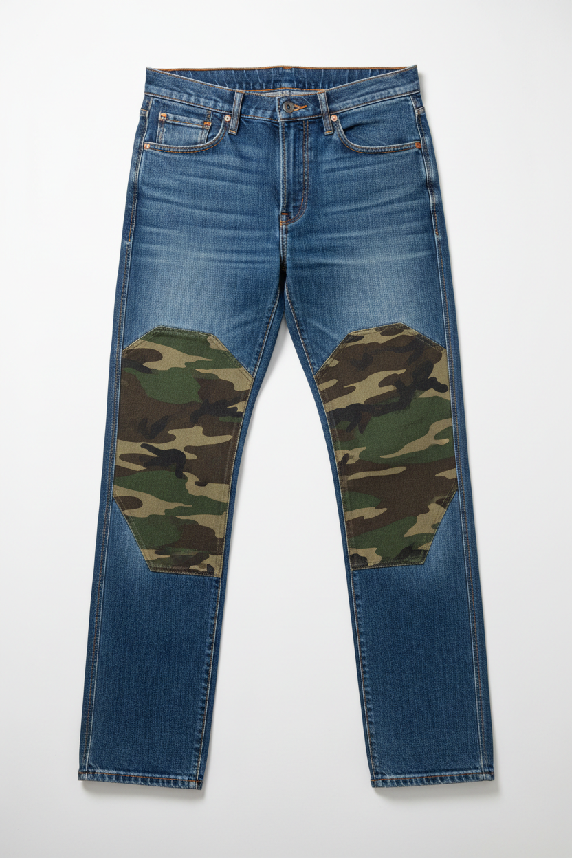 Camo Panel Stitched Jeans - Flat Lay