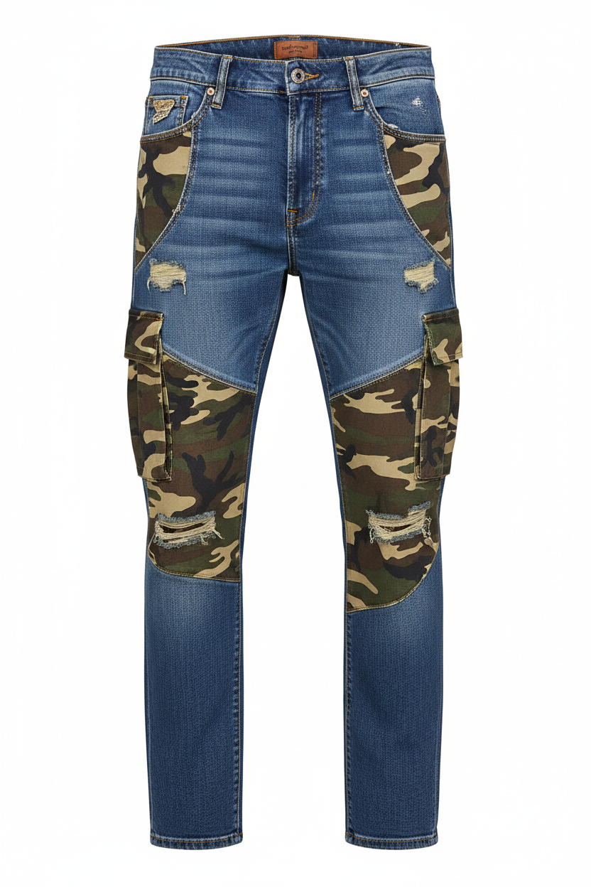 Camo Panel Stitched Jeans - Front View