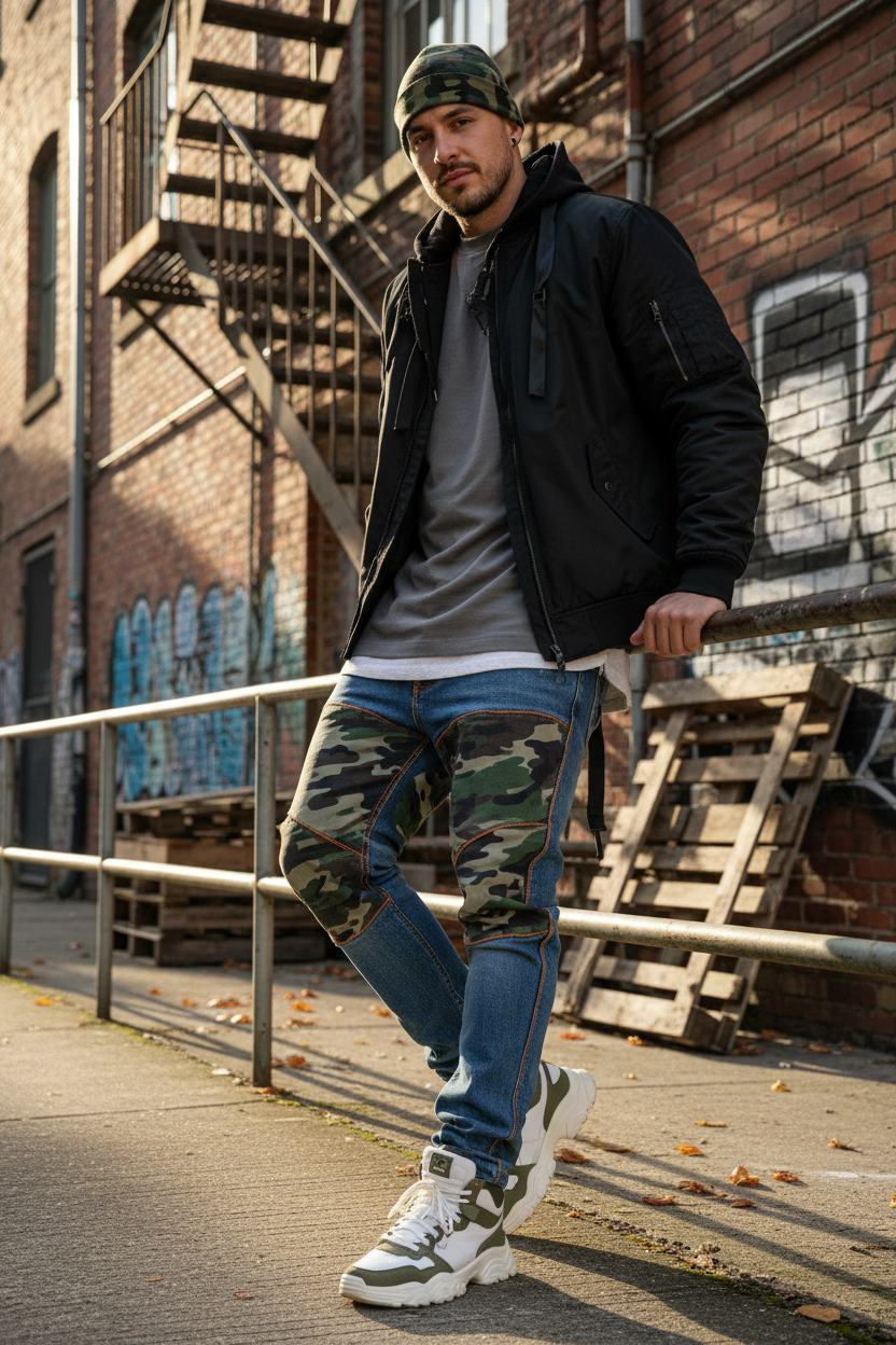Camo Panel Stitched Jeans - Lifestyle