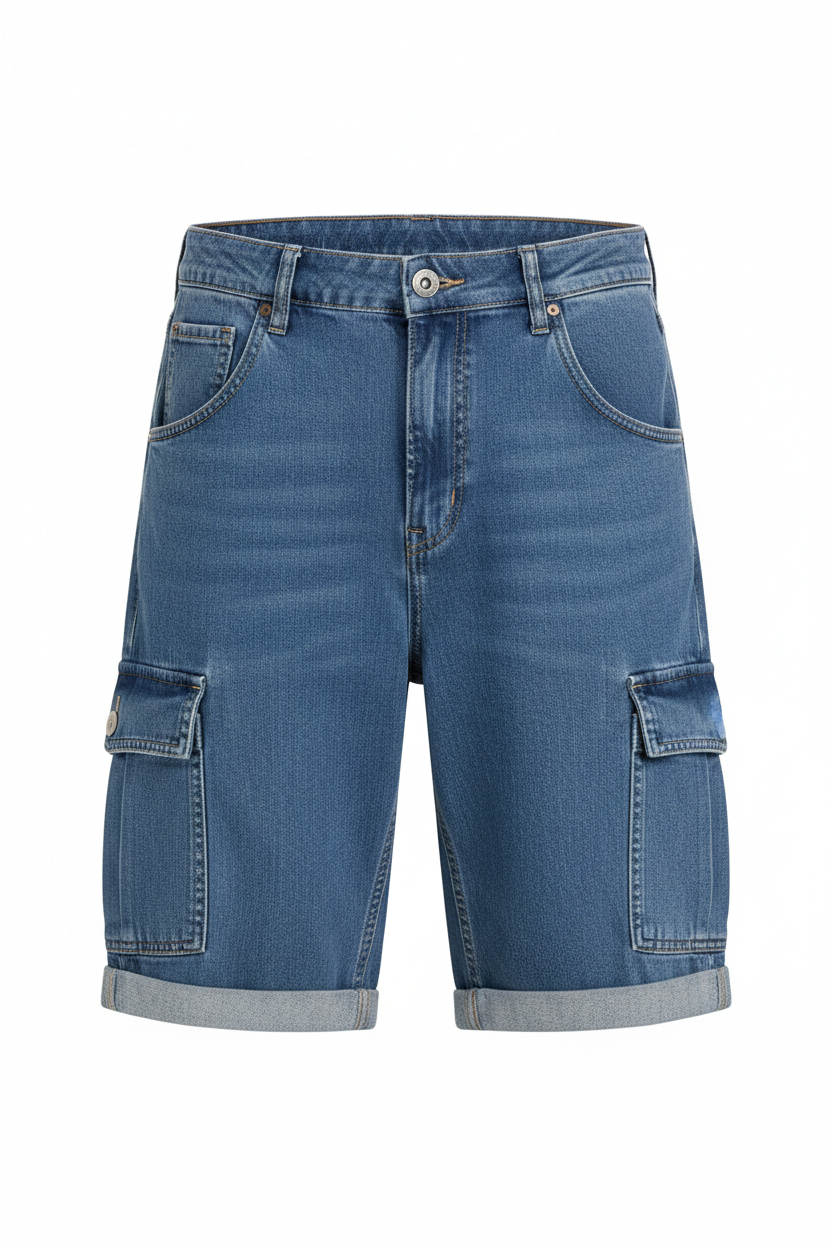 Cargo Denim Shorts - Front View