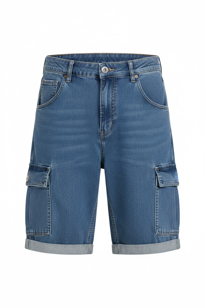 Cargo Denim Shorts - Front View