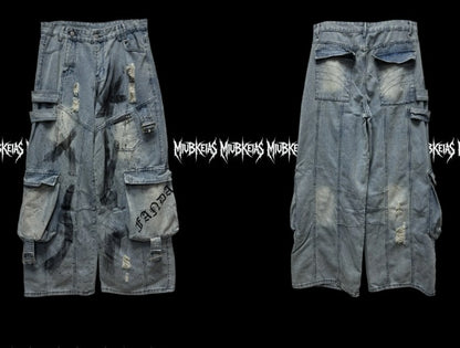 Distressed Utility Cargo Denim