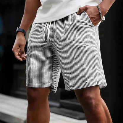 Striped Lace-up Sweatpants Minimalist Cropped Shorts front view