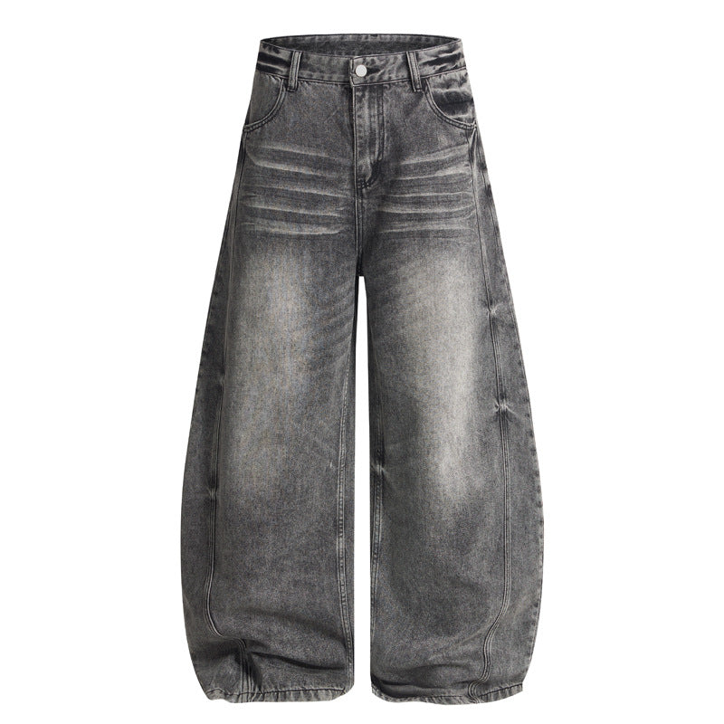 Washed Wide Leg Straight Jeans