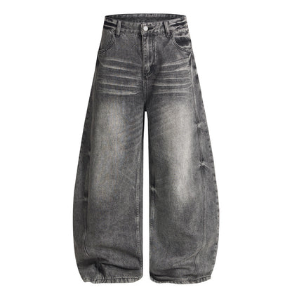 Washed Wide Leg Straight Jeans