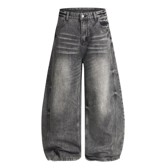 Washed Wide Leg Straight Jeans