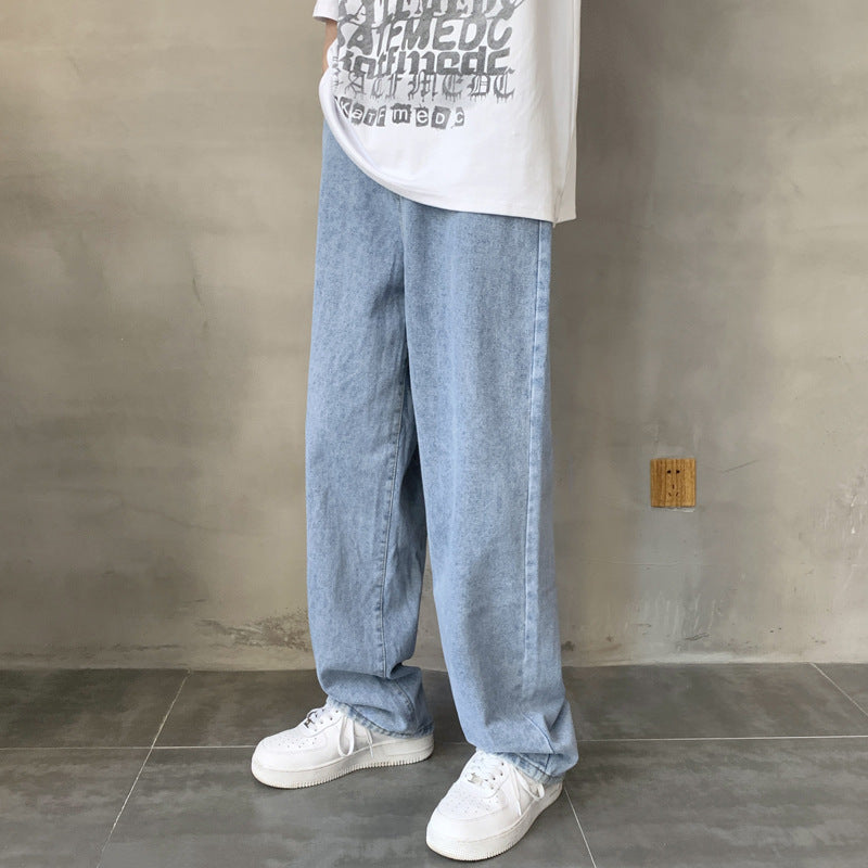 Washed Wide Leg Straight Jeans