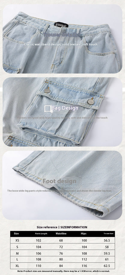 Retro Washed Wide Leg Cargo Jeans