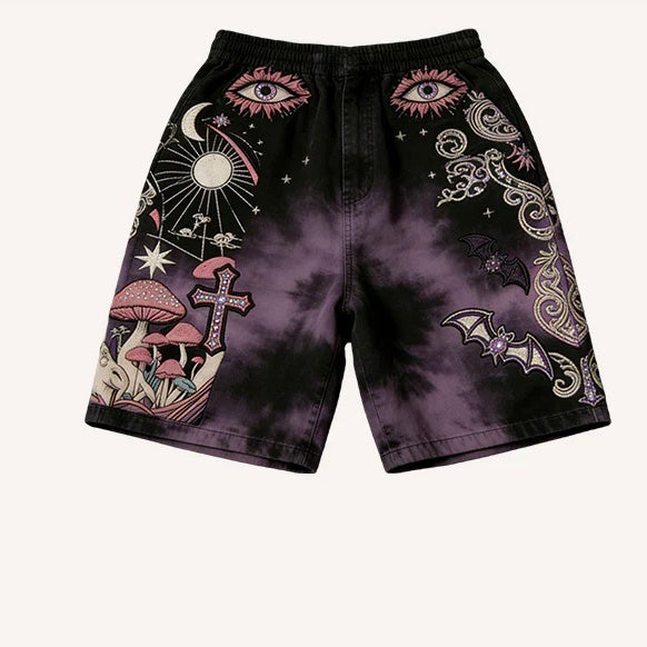 Retro Graphic Loose-Fit Casual Shorts