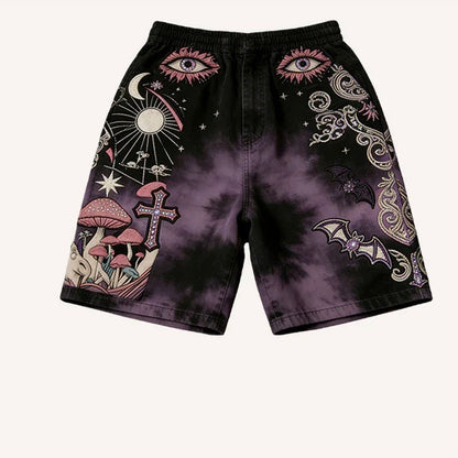 Retro Graphic Loose-Fit Casual Shorts