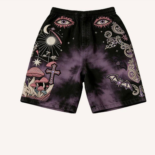 Retro Graphic Loose-Fit Casual Shorts