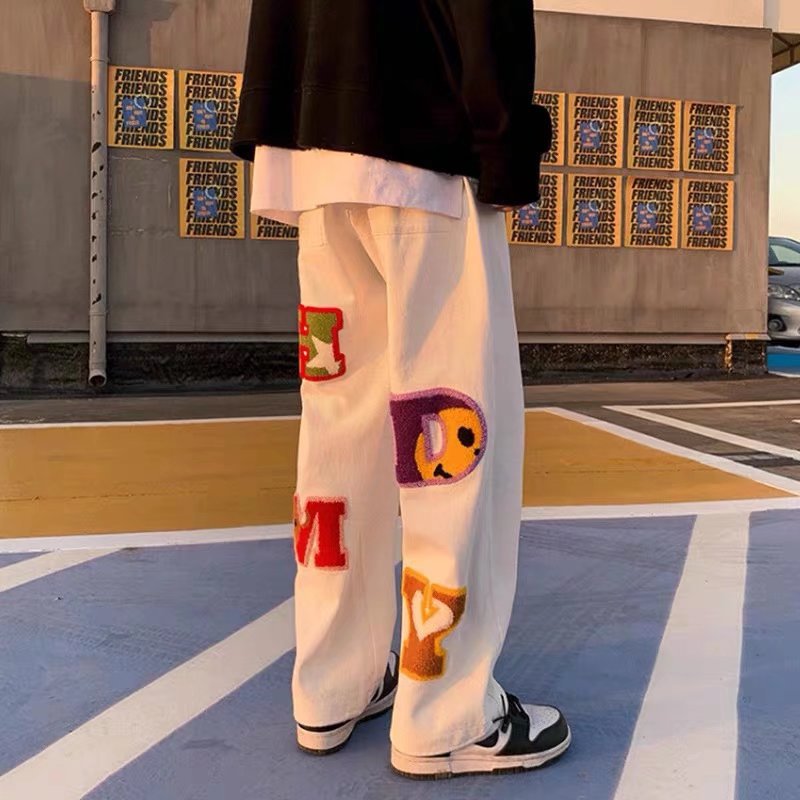 Letter Embroidered Patch Jeans