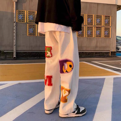 Letter Embroidered Patch Jeans