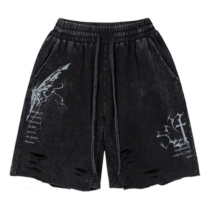 Retro Distressed Washed Denim Shorts