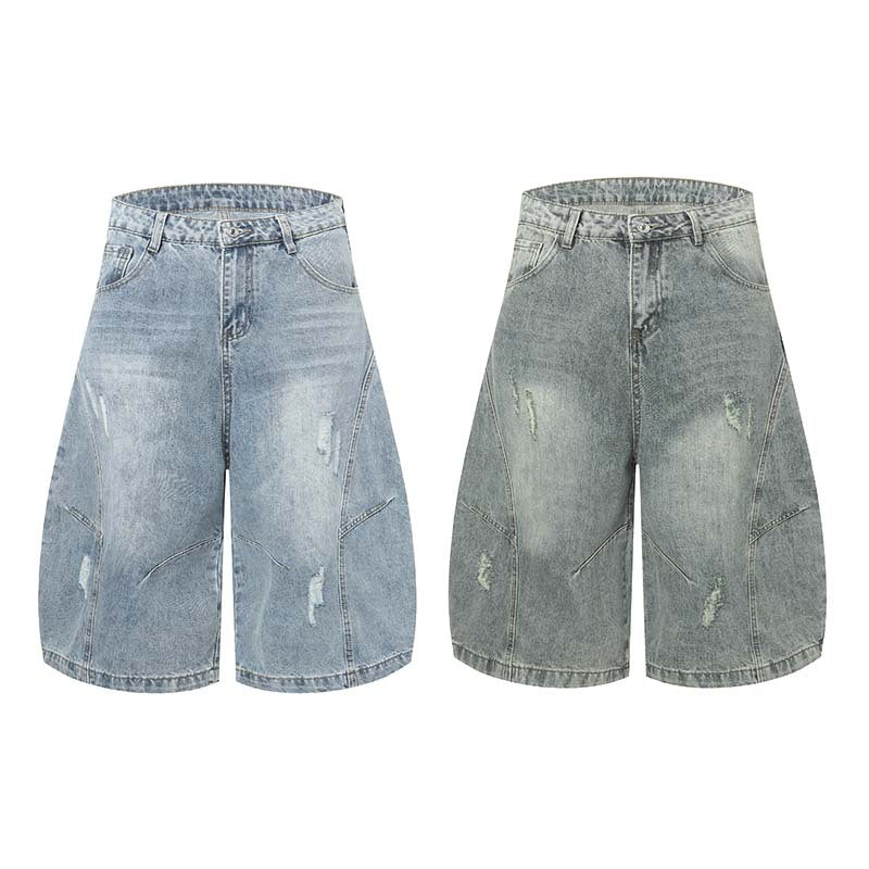 High-Street Distressed Washed Denim Shorts