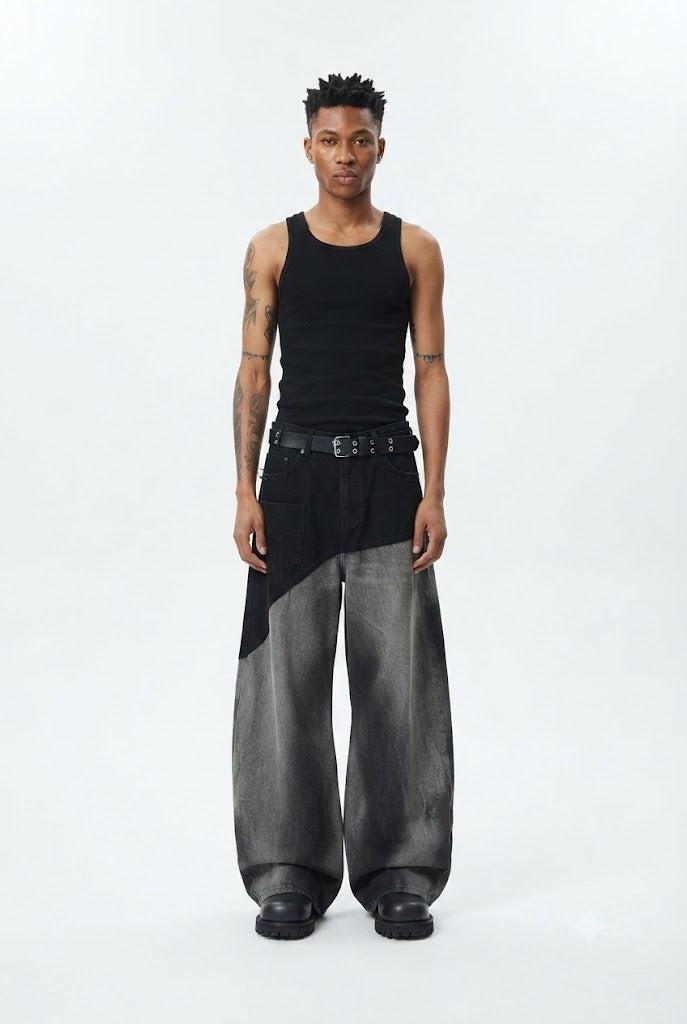Washed Patchwork Denim Jeans