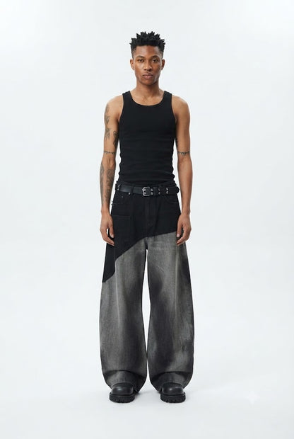 Washed Patchwork Denim Jeans