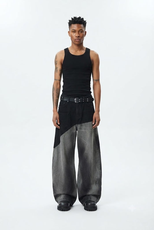 Washed Patchwork Denim Jeans