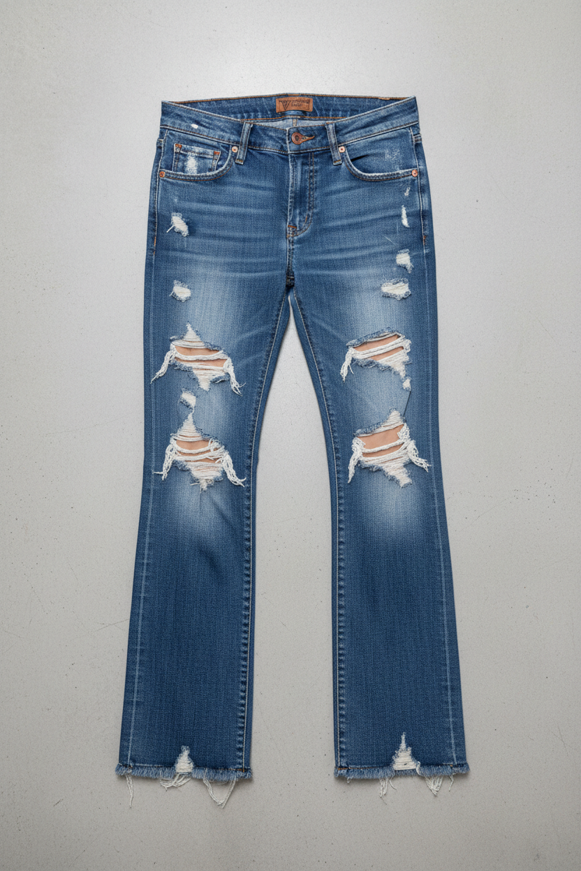 Distressed Bootcut Jeans - Flat Lay