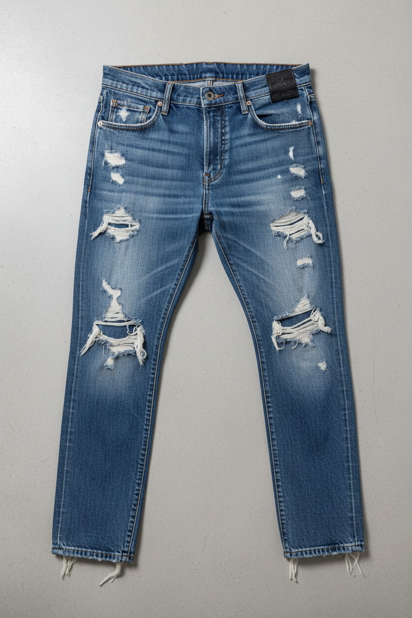 Distressed Denim Jeans - Flat Lay