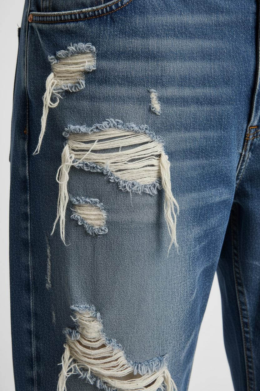 Distressed Oversize Jeans - Close-Up Detail