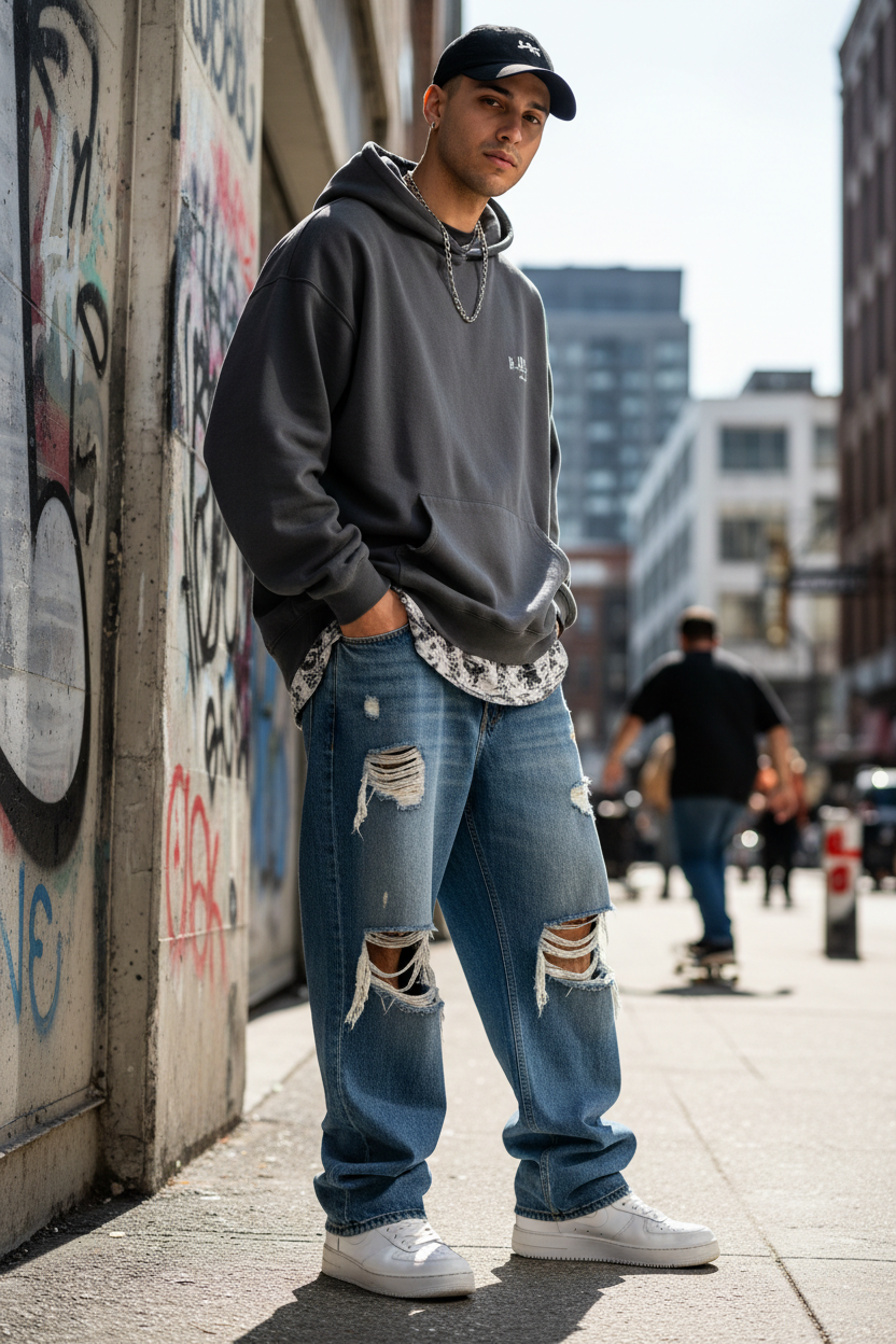 Distressed Oversize Jeans - Lifestyle