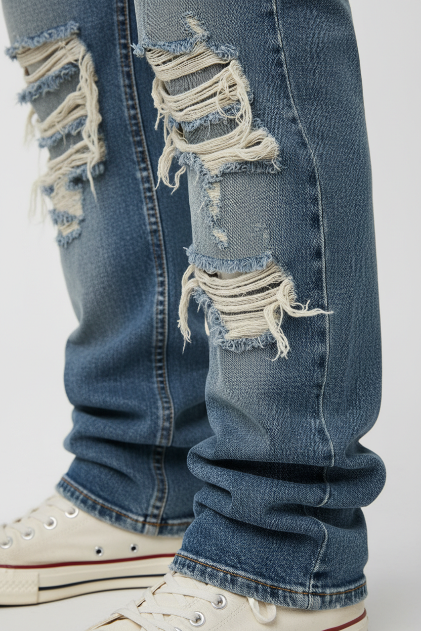Distressed Stacked Jeans - Close-Up Detail