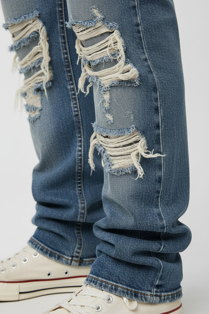 Distressed Stacked Jeans - Close-Up Detail
