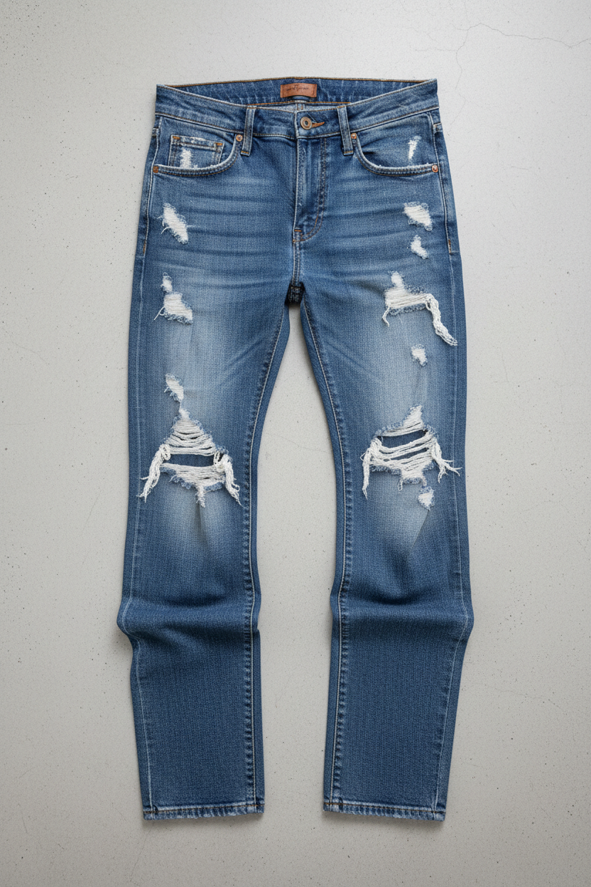 Distressed Stacked Jeans - Flat Lay