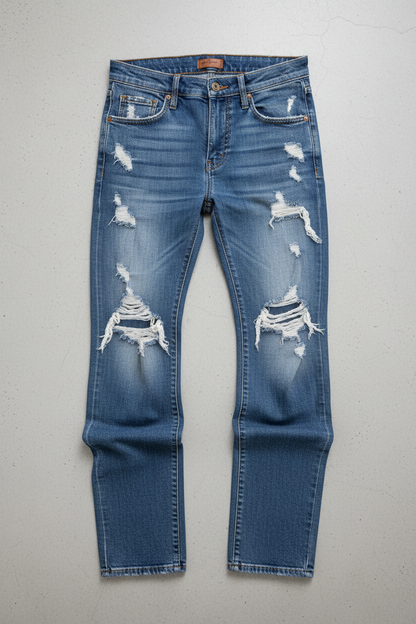 Distressed Stacked Jeans - Flat Lay