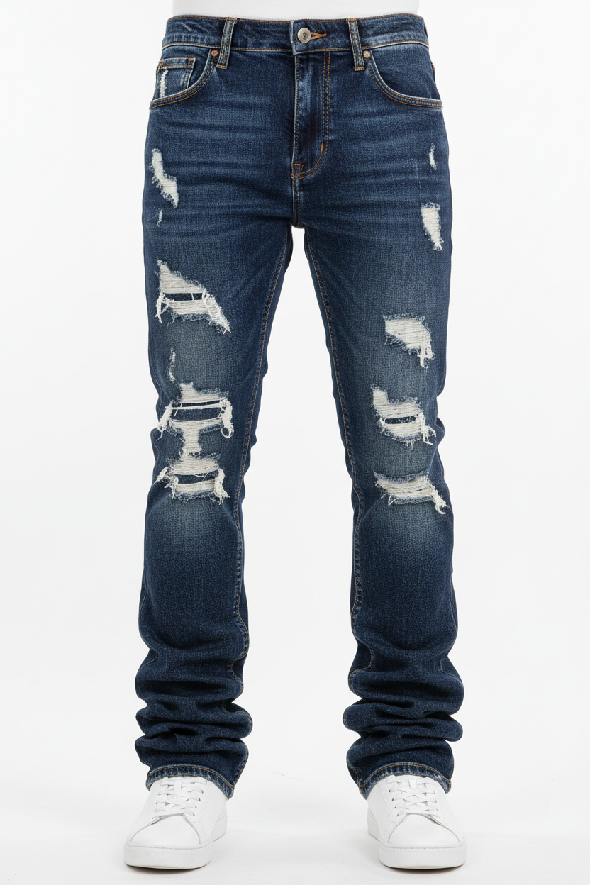 Distressed Stacked Jeans - Front View
